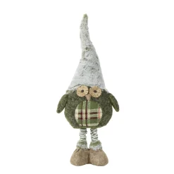 Deko Eule mit Teleskopbeine und Plüschmütze, ausziehbar 50-70cm, grün