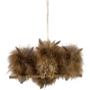 Deko Eulen auf Ast, 3 braune Federeulen sitzend auf Ast, 24cm, Hänger