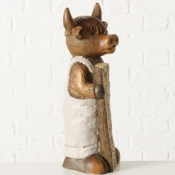 Deko Figur Schottisches Hochlandrind Buffi Willkommen, Hochlandrind mit Latzhose und Schild, Boltze