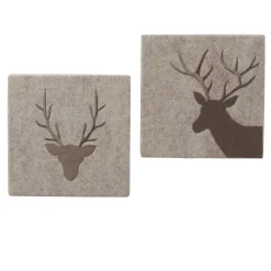 Deko Filzbild Hirsch Vilbert, Hirschkopf bestickt, braun-beige, 24x24cm, Boltze Home Collections