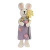Deko Filzhase mit Blume, Osterhase aus Wolle mit lila Kleid, 41cm