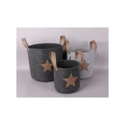 Deko Filzkorb Weihnachten mit Griffen, Übertopf aus Naturfilz mit Lederimitat Stern, 30x30cm