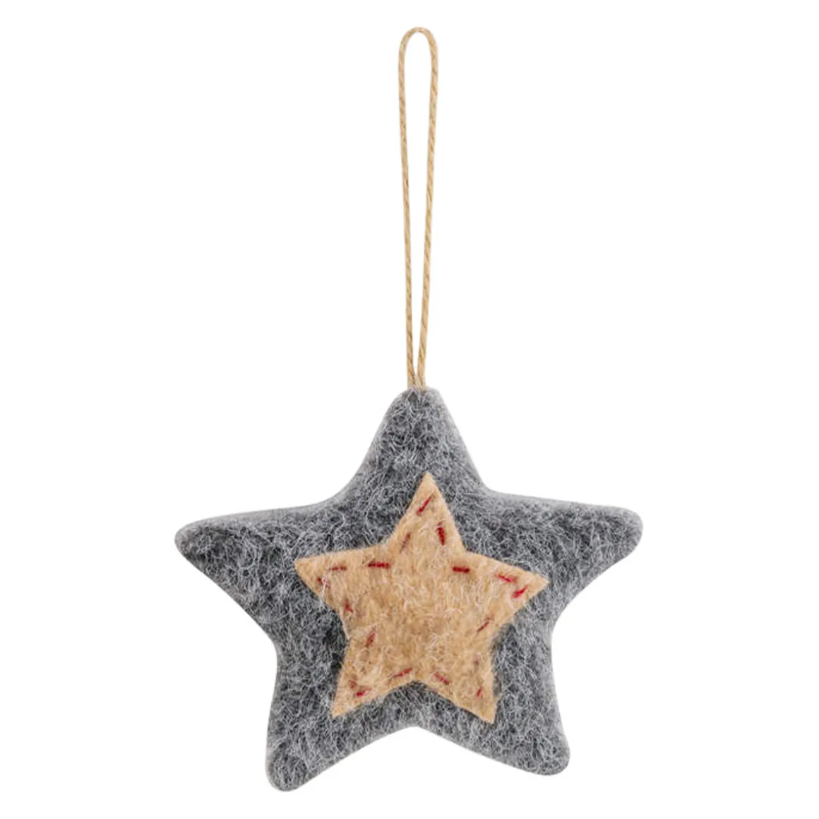 Deko Filzstern Weihnachten Landhaus, Stern im Stern grau-beige, 12x12cm