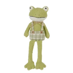 Deko Frosch mit Latzhose, Plüschfrosch mit Schlackerbeinen, 42cm