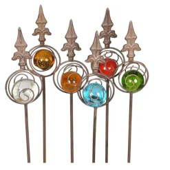 Deko Gartenstecker, Stab mit Glaskugel, grün oder klar, 118cm, Eisen