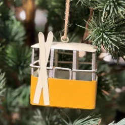 Deko Gondel mit Ski, kleine Seilbahn, rot, grün, blau oder gelb, Skigondel aus Metall, Hänger