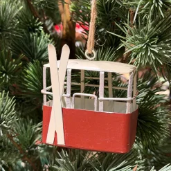 Deko Gondel mit Ski, kleine Seilbahn, rot, grün, blau oder gelb, Skigondel aus Metall, Hänger