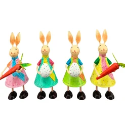Deko Hase, Osterhase mit Kleid gelb, Metallhase mit Karotte, 28cm, Metall