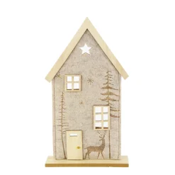 Deko Haus Hirsch, Filzhaus mit Bäume und Hirsch, 17x34cm, Aufsteller