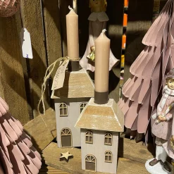 Deko Haus, Weihnachtshaus, Holzhaus mit Kamin, grau-natur, 9x7x19cm