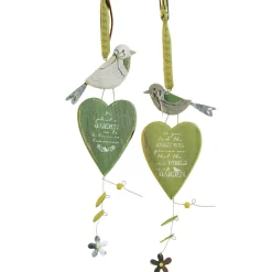 Deko Herz, Holzherz mit Vogel, hellgrün, 30cm, Hänger