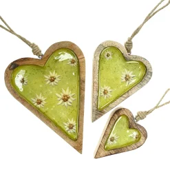 Deko Herz Landhaus, Holzherz hellgrün mit Edelweiß, Emailleoptik, 14x19cm, Hänger