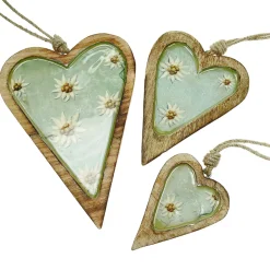 Deko Herz Landhaus, Holzherz blaugrau mit Edelweiß, Emailleoptik, 7x10cm, Hänger