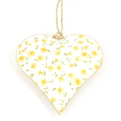 Deko Herz mit Blumen, Metallherz mit Blumen gelb, 12cm, Hänger