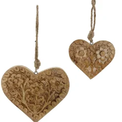 Deko Herz mit Blumenmuster, Holzherz mit Relief 2 Blumen, 11x10cm, Hänger