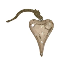 Deko Herz rosa used look, Holzherz unfinish mit weiße Punkte, 10cm