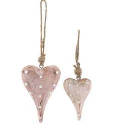 Deko Herz rosa used look, Holzherz unfinish mit weiße Punkte, 10cm