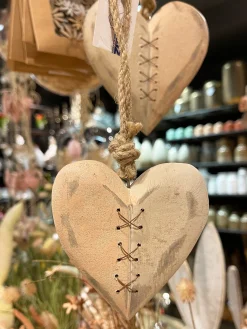 Deko Herz, rosa-weiß, used look, 9cm, Hänger