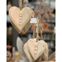 Deko Herz, rosa-weiß, used look, 13cm, Hänger