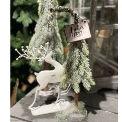 Deko Hirsch, filigraner Metallhirsch weiß unfinish, used look, 22x17cm, auf Metallfuß