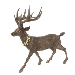 Deko Hirsch, großer brauner Hirsch mit goldenem Kranz, stehend, 39x37cm
