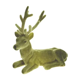 Deko Hirsch, Hirsch samtlook, grün beflockt, liegend, 14cm
