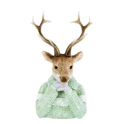 Deko Hirsch, Winterhirsch mit Pullover, Hirschbüste, mintgrün, 18cm, Polyresin