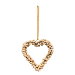 Deko Hänger Herz Naturholz, Herz aus Holzperlen, 15cm