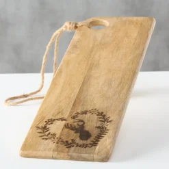 Deko Holzbrett Hirsch Leopold, Schneidebrett mit Hirsch und Kordel, 65x21cm, Boltze Home Collections