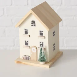 Deko Holzhaus Weihnachten, Weihnachtshaus Liv mit Tannenbaum, beige, Boltze Home Collections