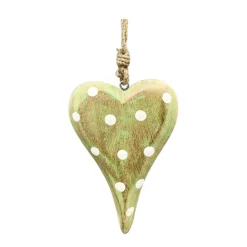 Deko Holzherz grün used look, Herz gepunktet, hellgrün-weiß, 10x15cm, Holzhänger