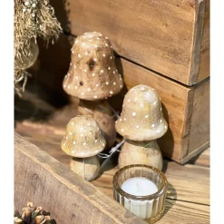 Deko Holzpilz, Fliegenpilz natur, schmale Kappe, 11x6cm