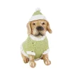 Deko Hund Winter, Hund mit Pulli und Pudelmütze, braun-grün, 14cm