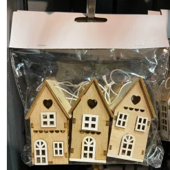 Deko Häuschen Landhaus, 3er Set Holzhäuser, natur-weiß, 12x8cm, zum Stellen oder Hängen