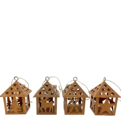 Deko Häuschen, rustikaler Weihnachtsschmuck, 5x5x10cm, Edelrost
