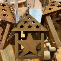 Deko Häuschen, rustikaler Weihnachtsschmuck, 5x5x10cm, Edelrost