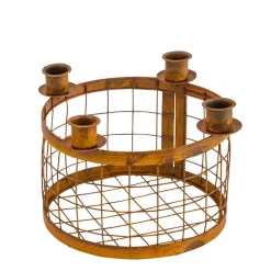 Deko Kerzenhalter Gitterkob, Kerzenhalter aus Rost für Stabkerzen, 22x14cm, Metall