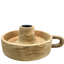 Deko Kerzenhalter Kammerleuchte, Holzschale mit Henkel, Ø16cm, Naturholz
