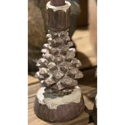 Deko Kerzenhalter Kiefernzapfen, Kerzenständer in Zapfenform, braun-grau used look, 18cm