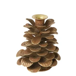 Deko Kerzenhalter Zapfen used look, Metall Tannenzapfen für Christbaumkerzen, braun/gold, 9cm