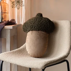 Deko Kissen Eichel, Zierkissen Herbst, Eichelkissen aus Teddyfell und Samt