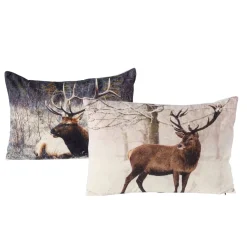 Deko Kissen Hirsch Palco, Samtkissen Winterhirsch liegend, 40x60cm, Boltze Home Collections
