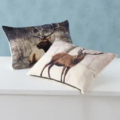 Deko Kissen Hirsch Palco, Samtkissen Winterhirsch stehend, 40x60cm, Boltze Home Collections