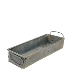 Deko Kiste Antique, längliche Schale mit Griffe, grau antik-used look, 36x10cm, Metall