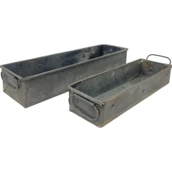 Deko Kiste Antique, längliche Schale mit Griffe, grau antik-used look, 36x10cm, Metall