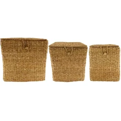 Deko Korb Seegras, großer Wäschekorb Seegras mit Deckel, 38x38cm, DIJK Natural Collections