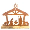 Deko Krippe Heilige Familie, Rostkrippe auf Holzsockel, 30x28cm, Aufsteller