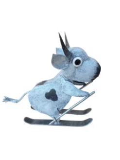 Deko Kuh, Metallkuh auf Ski, schwarz-weiß, 26x28cm, Medusa