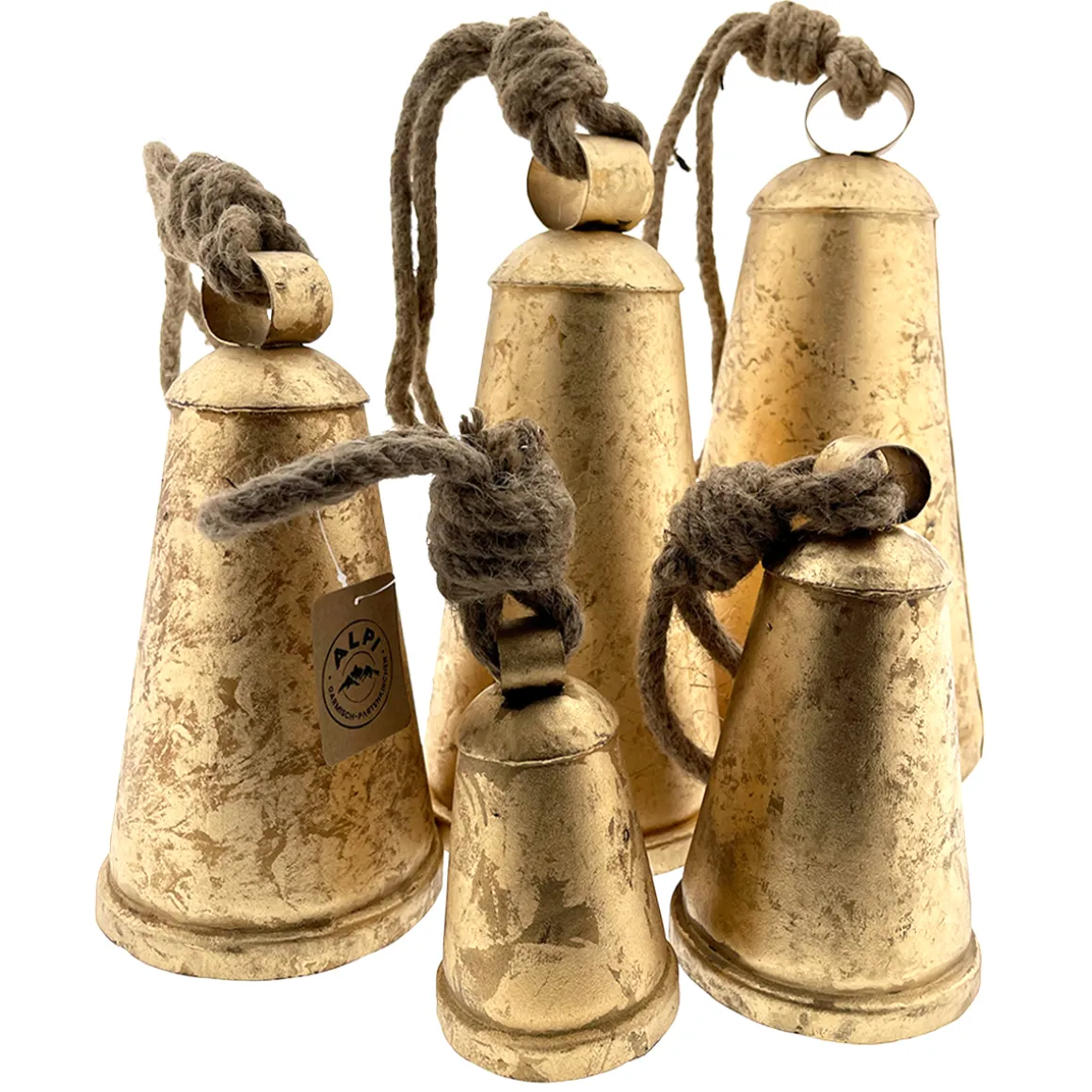 Deko Kuhglocke Eschenlohe Rustikal gold, Glocke mit Klang im Shabby Chic Look, gold-schwarz, 35cm, M