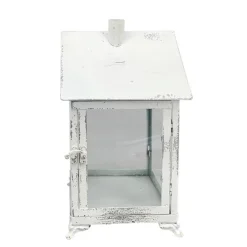Deko Laterne Haus weiß used look, Metallwindlicht Haus Shabby Chic, 18x35cm